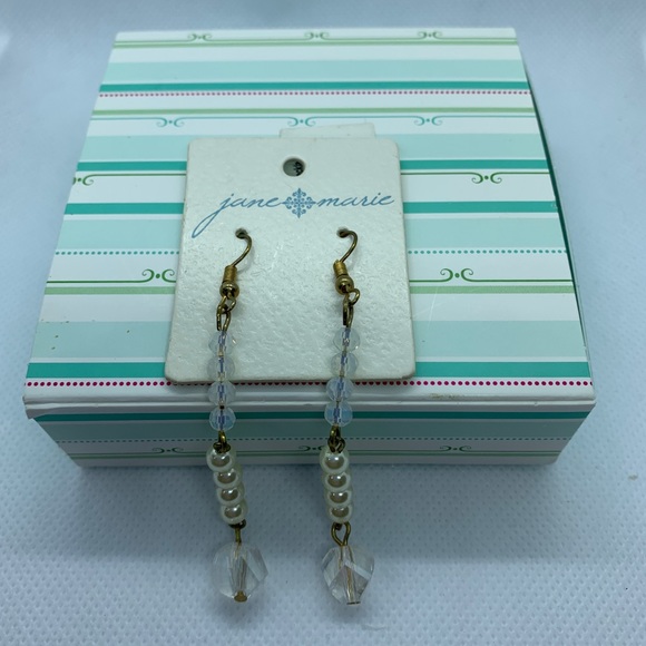 NEW Jane Marie gold crystal pearl dangle earrings - Picture 4 of 5